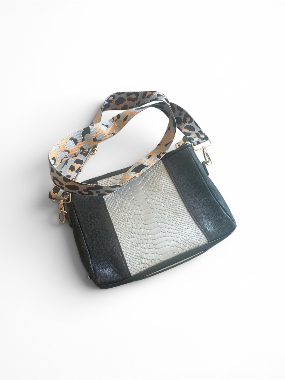 GiGi New York Crossbody Bag with Snake-Embossed Panel and Leopard Strap